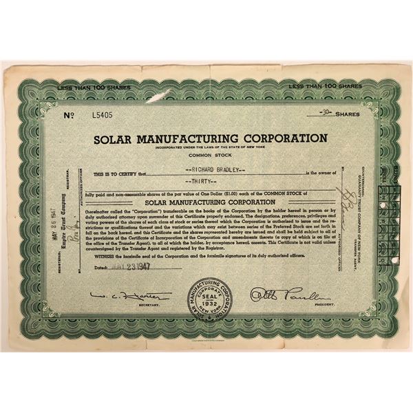 Solar Manufacturing Corporation Stock  [169434]