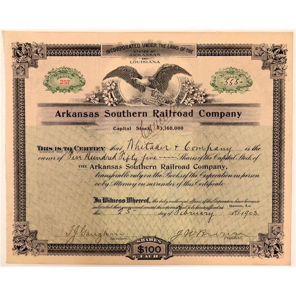 Arkansas Southern Railroad Co Stock Certificate, 1903  [169440]