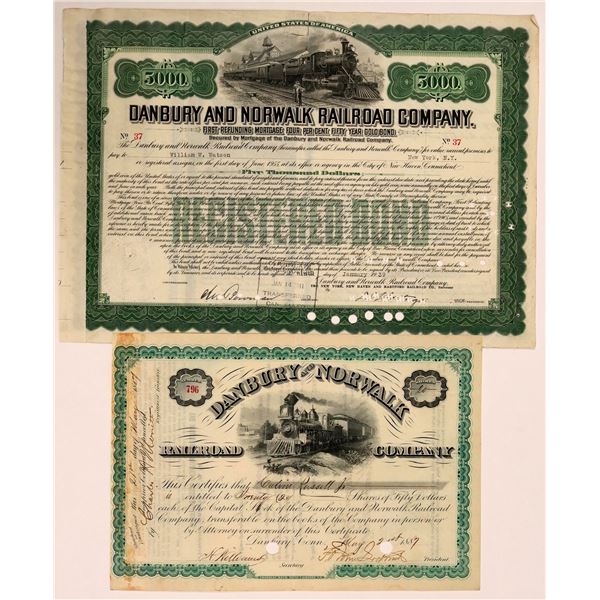 Danbury and Norwalk Railroad Company Stock, 1887 and Bond from 1939  [169438]