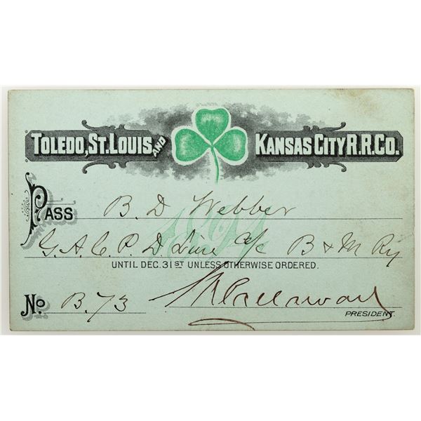 Toledo, St. Louis, & Kansas City Railroad Company Pass  [165971]