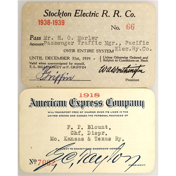 Railroad Passes: American Express & Stockton Electric  [165977]