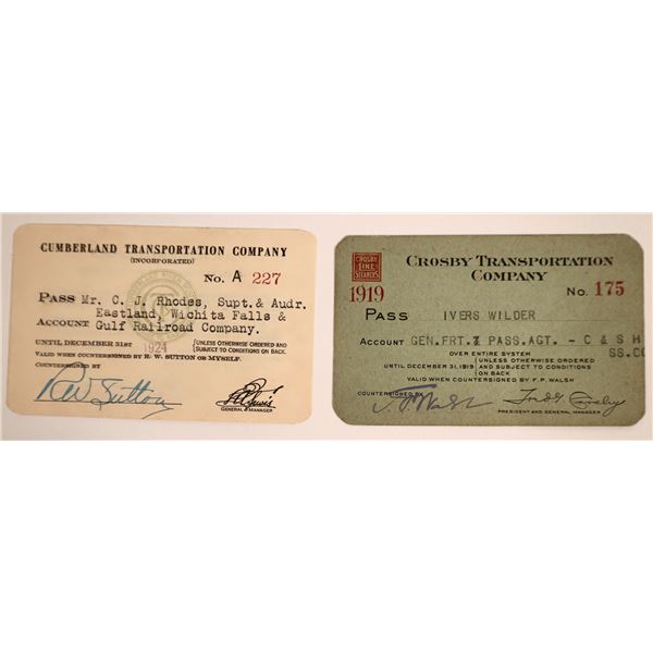 Two Different Steamer Line Annual Passes: Crosby and Cumberland  [160226]