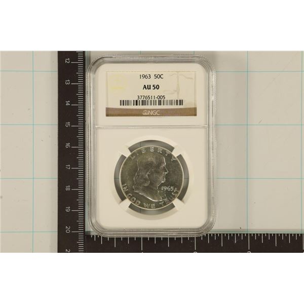 1963 SILVER FRANKLIN HALF DOLLAR NGC AU50