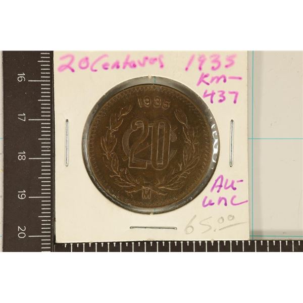 1935 MEXICO 20 CENTAVOS KM-437 AU / UNC