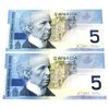 Image 2 : RADAR's BC-62b-N1-iii 2005 $5 J-D Consecutive 3Digit RADARs HOV0747470 & 8470 UNC or +. 2pcs