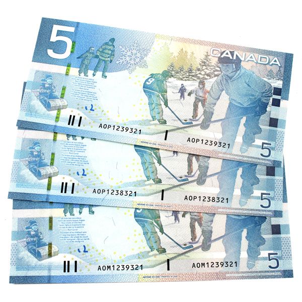 RADAR's BC-67a 2006 $5 Notes w/Pair of Consecutive 4 Digit & a Matching RADAR UNC or Better. 3pcs