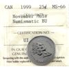 Image 1 : 25-cent 1999 November Mule ICCS MS66 NBU