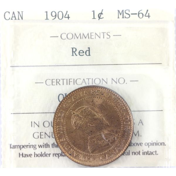 1-cent 1904 ICCS MS64 Red