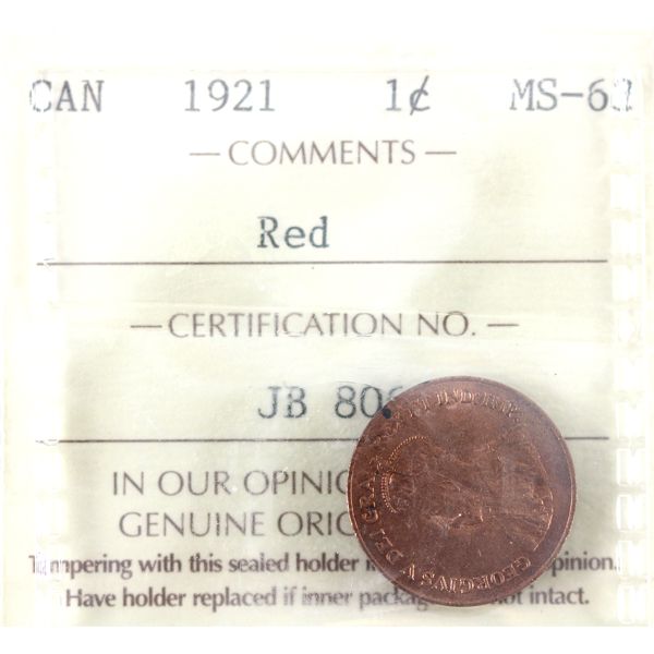 1-cent 1921 ICCS MS63 Red