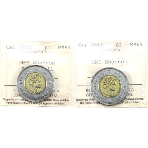 $2 2012 HMS Shannon; Standard & Extra Sail ICCS MS64. 2pcs.