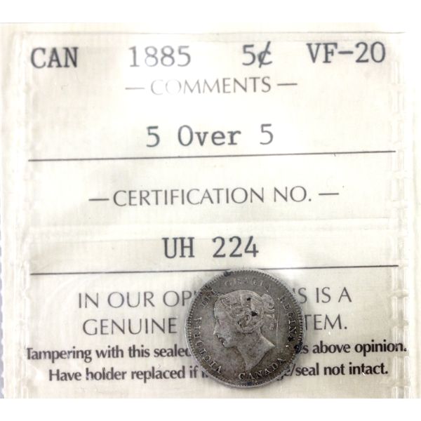 5-cent 1885 5 Over 5 ICCS VF20