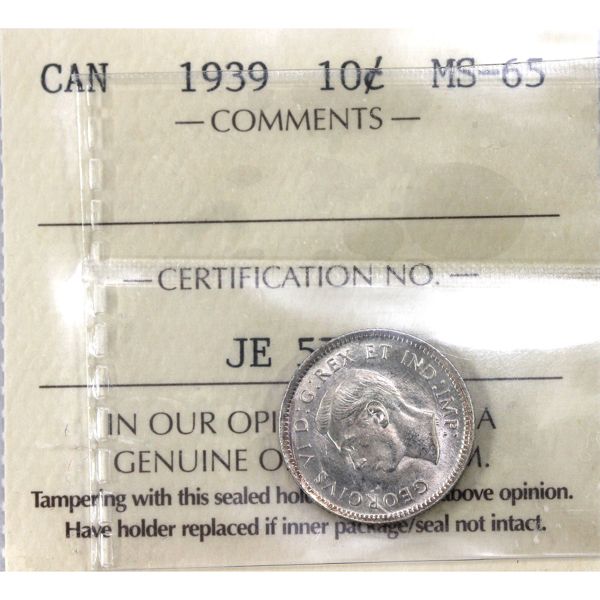 10-cent 1939 ICCS MS65