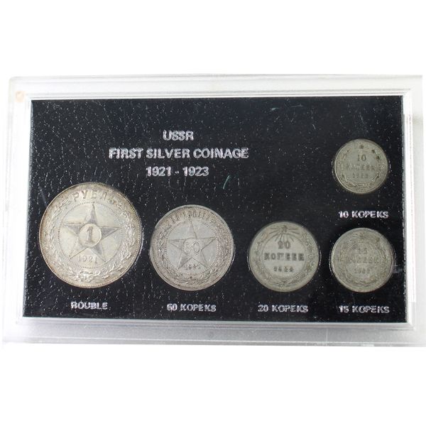 USSR 1921-1923 First Silver Coinage 5-coin Set in Hard Plastic Holder *Rare!*