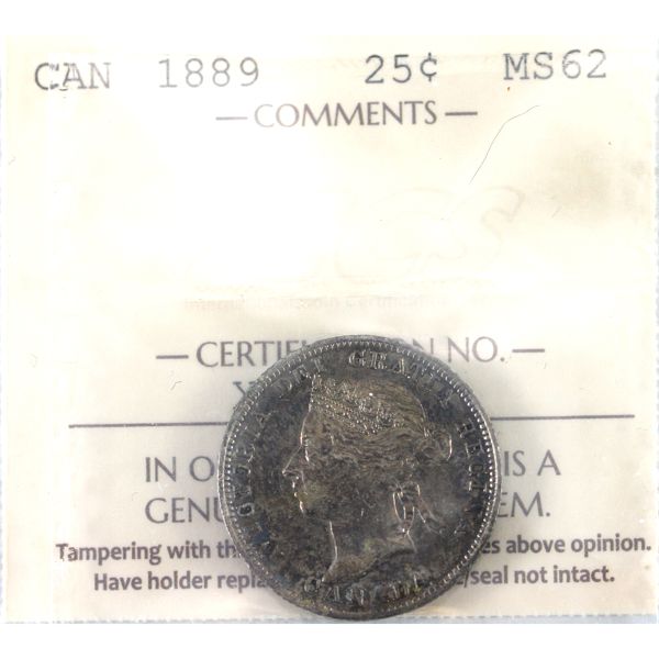 25-cent 1889 ICCS MS62 *Key Date*