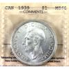 Image 1 : Silver $1 1939 ICCS MS65