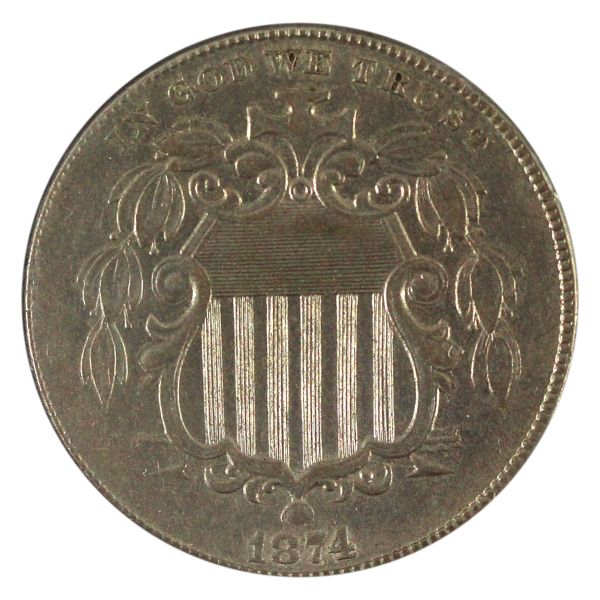 USA 1874 Shield Nickel AU-UNC (AU55)