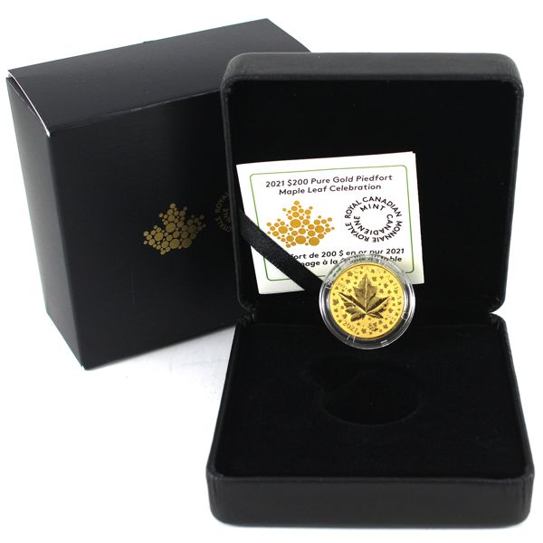2021 Gold $200 Maple Leaf Celebration Piedfort. Low Mintage of 500! (Tax Exempt)