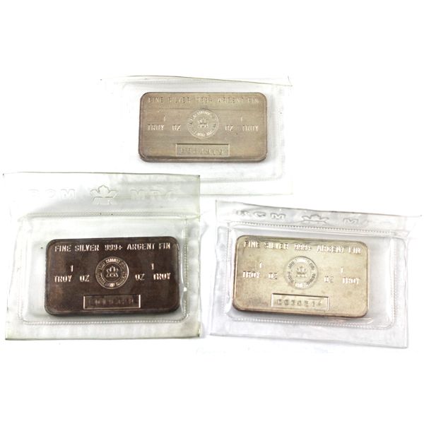 3x 1oz Royal Canadian Mint Vintage 'C' Series .999+ Silver Bars. 3pcs. (Tax Exempt)