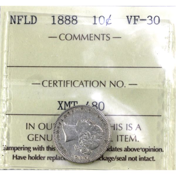 Newfoundland 10-cent 1888 ICCS VF30 *KEY DATE*