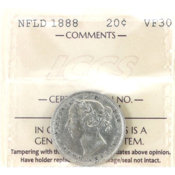Newfoundland 20-cent 1888 ICCS VF30