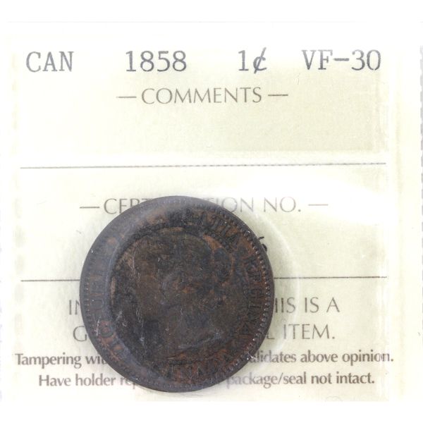 1-cent 1858 ICCS VF30