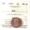 Image 1 : 1-cent 1935 ICCS MS64 Red