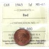 Image 1 : 1-cent 1943 ICCS MS65 RED. Consistent natural tones clean surfaces