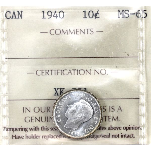 10-cent 1940 ICCS MS65