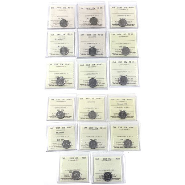 10-cent 2004-2021 ICCS MS65. 17pcs.