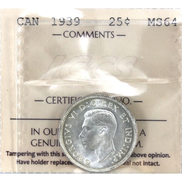 25-cent 1939 ICCS MS64