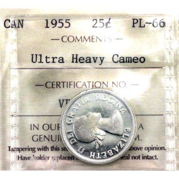 25-cent 1955 ICCS PL66 Ultra Heavy Cameo