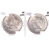 Image 1 : USA Silver 1921 Morgan (corr) & 1922 Peace (scr) Dollars BU. 2pcs. 