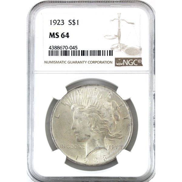 USA Silver 1923 Peace Dollar NGC MS64