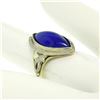 Image 2 : Antique Art Deco 10k White Yellow Gold Bezel Marquise Cabochon Lapis Lazuli Ring
