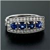 Image 2 : NEW 14K White Gold 2.07 ctw Round Sapphire & Diamond Milgrain Etched Band Ring
