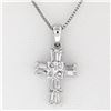 Image 2 : Petite 18K White Gold .37 ctw Round & Baguette Cut Diamond Cross Pendant w/ Chai