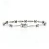 Image 4 : 18K White Gold 7" 1.50 ctw Floral Diamond Cluster & Marquise Bar Link Bracelet