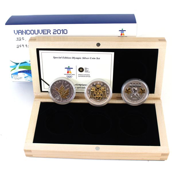2010 $5 Vancouver Olympic Silver 3-coin Gold Plated Silver Set (Tax Exempt)