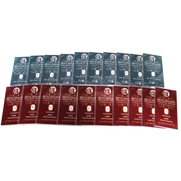 PLATINUM 7.5 Grain Lot Total! Benchmark Strategic Metals .999 Platinum Bars. 20pcs. (Tax Exempt)