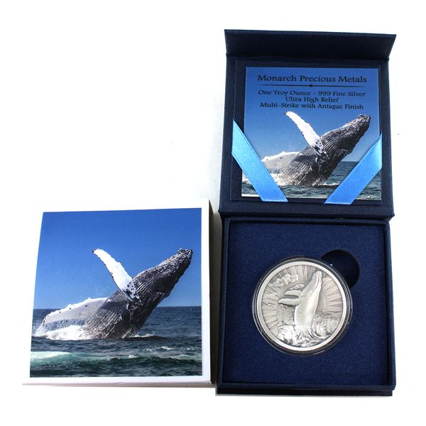 1oz Monarch Precious Metals Ultra High Relief Special Edition Humpback Whale w/ Antique Finish
