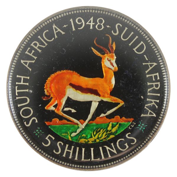 South Africa 1948 5 Shillings w/ Privately Issued Enamel Enhancements