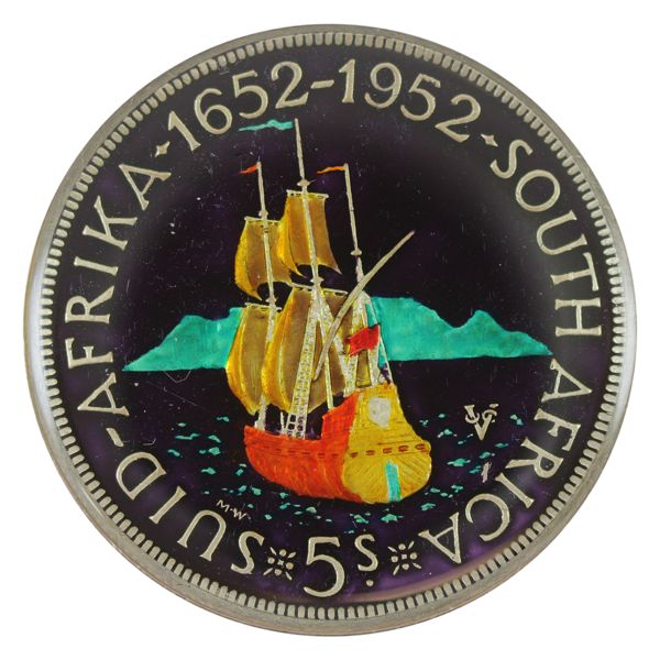 South Africa 1952 5 Shillings w/ Privately Issued Enamel Enhancements