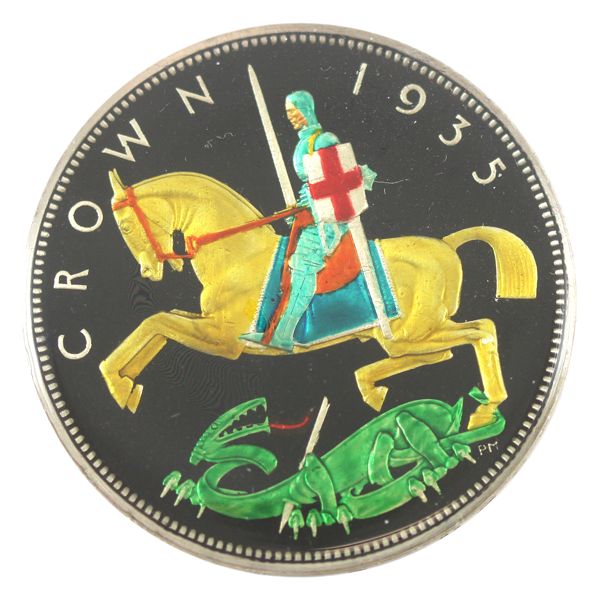 United Kingdom 1935 1 Crown w/ Privately Issued Enamel Enhancements