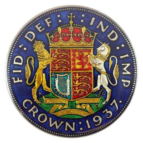 United Kingdom 1935 1 Crown w/ Privately Issued Enamel Enhancements 