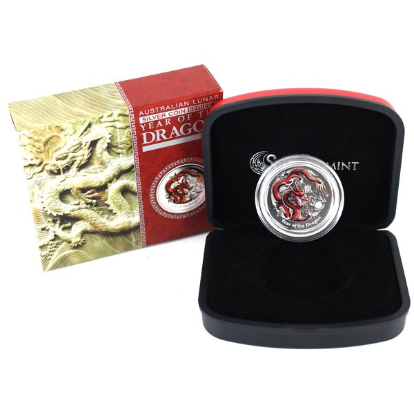 Australia 2012 $1 Perth Mint Issue: Year of the Dragon 1/2oz Fine Silver Proof Coloured Edition