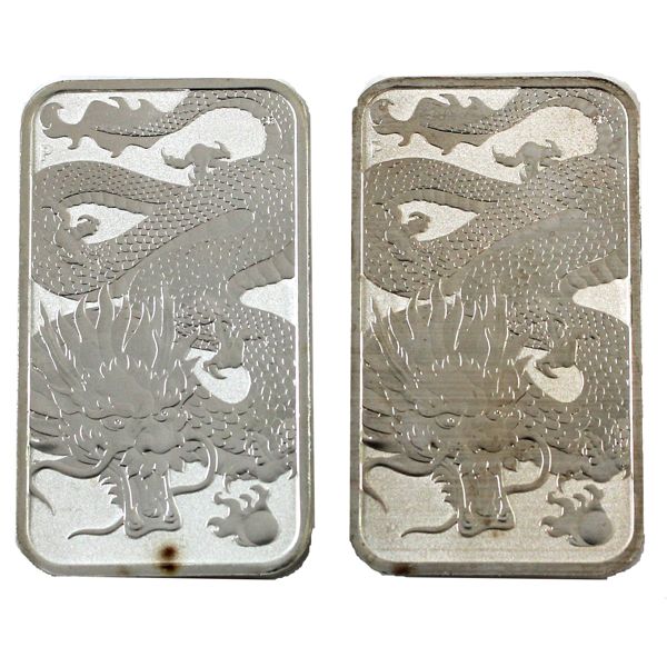 2x 1oz Australia 2022 $1 Dragon Bar .9999 Silver. 2pcs (Tax Exempt)