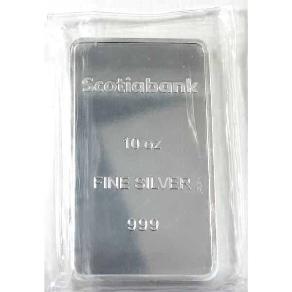 10oz Scotiabank .999 Silver Bar, Sealed (Tax Exempt)