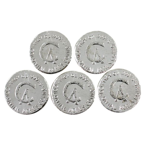 5x 1oz 2021 Beaver Bullion 30th Ann. of Colonial Acres Coins .999 Fine Silver Rounds. 5pcs.