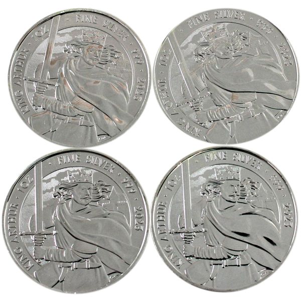 4x 1oz Great Britain 2023 £5 King Arthur .999 Fine Silver. 4pcs. (Tax Exempt)