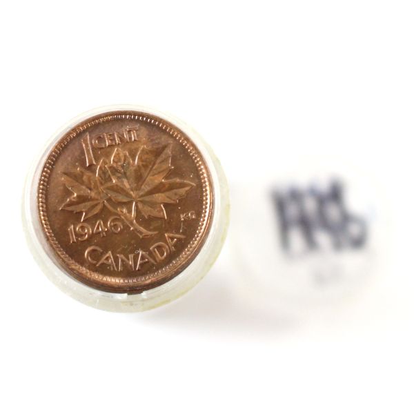 1-cent 1946 Roll. Coins appear to be mint state, but some toned.